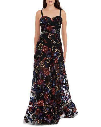 Dress the Population Anabel Sequin Floral Gown - Black