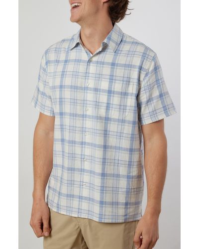 Rainforest Old Harbour Plaid Cotton Short Sleeve Button-up Shirt - Blue