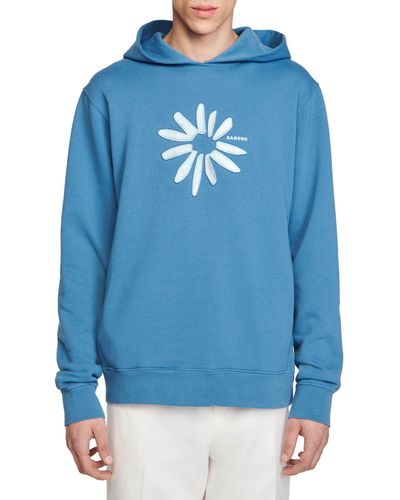 Sandro Glossy Flower Cotton Graphic Hoodie - Blue