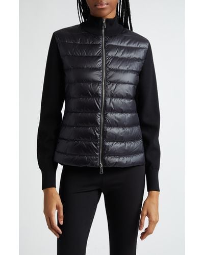 Moncler Quilted Nylon & Wool Knit Cardigan - Black
