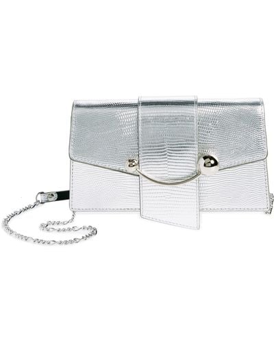 Strathberry Crescent On A Chain Lizard Embossed Leather Shoulder Bag - White