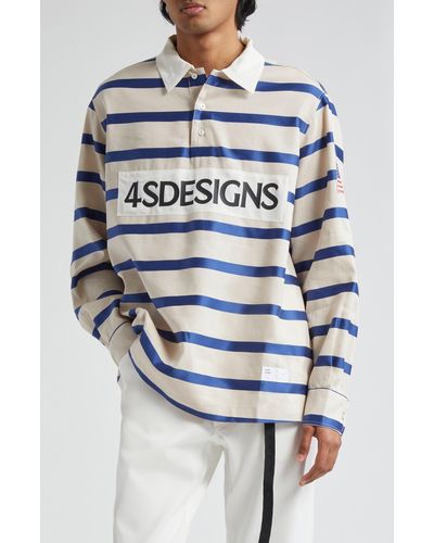 4SDESIGNS Oversize Stripe Lyocell & Linen Rugby Shirt - Gray