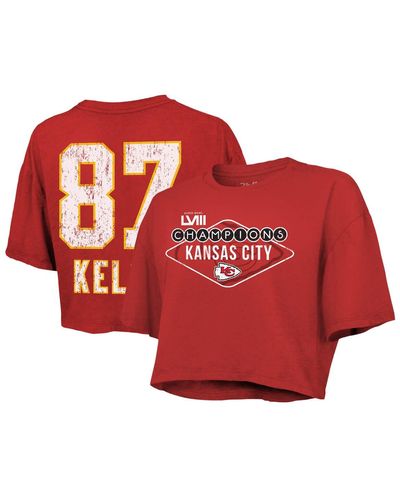 Majestic Threads Travis Kelce Kansas City Chiefs Super Bowl Lviii Champions Boxy Cropped T-shirt At Nordstrom - Red