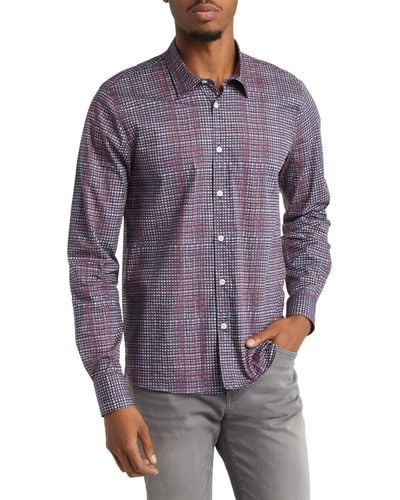 Good Man Brand Grid Stretch Organic Cotton Button-up Shirt - Purple