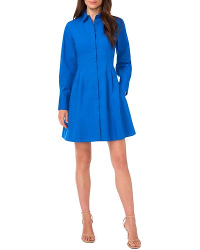 Halogen® Halogen(r) Long Sleeve Cotton Fit & Flare Shirtdress - Blue