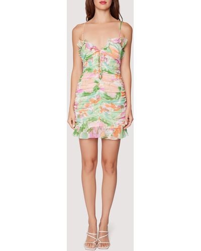 Lost + Wander Lost + Wander Painterly Love Ruched Ruffle Mini Sundress - Multicolor