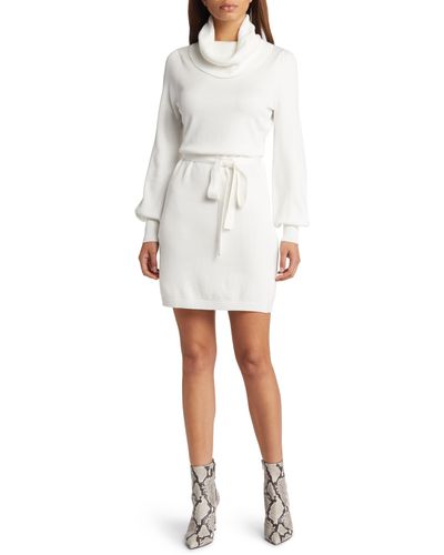 Sam Edelman Cowl Neck Long Sleeve Sweater Dress - White