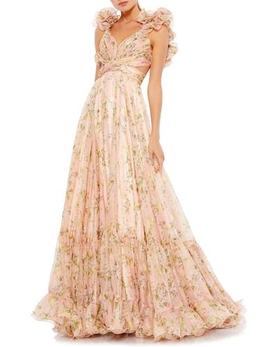 Mac Duggal Ruffled Floral Gown - Natural