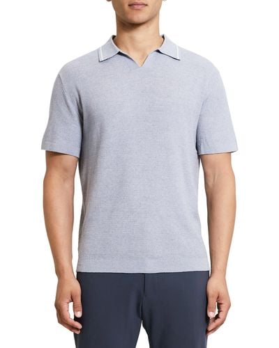 Theory Birke Linen Blend Thermal Stitch Polo Sweater - Blue