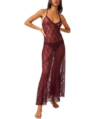Free People A Little Lace Sheer Nightgown - Red