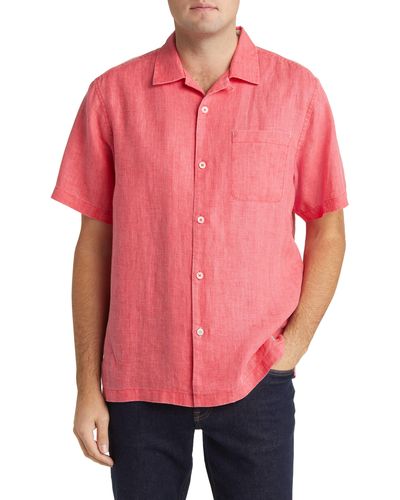 Tommy Bahama Sea Glass Short Sleeve Button-up Linen Camp Shirt - Pink