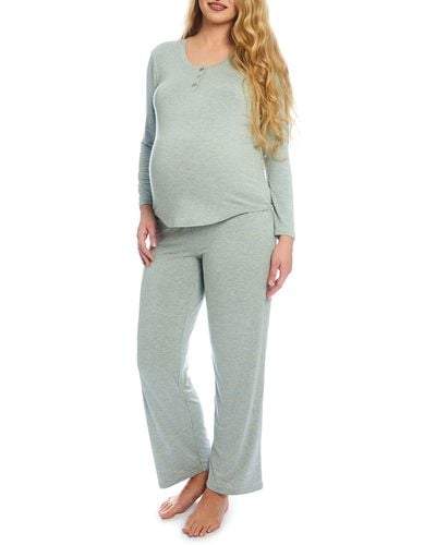 Everly Grey Laina Jersey Long Sleeve Maternity/nursing Pajamas - Green