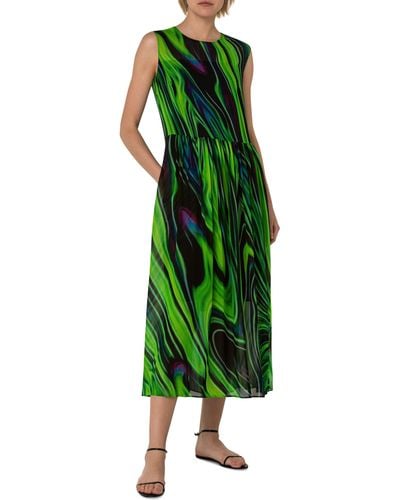Akris Punto Green Planet Print Sleeveless Midi Dress