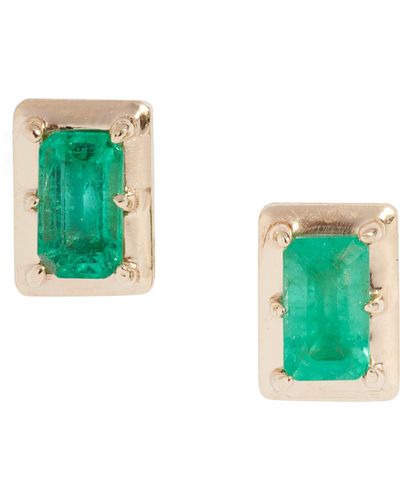 Anzie Dew Drop Melia Carré Emerald Stud Earrings - Green
