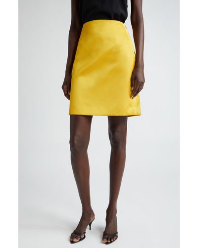 St. John Satin A-line Skirt - Yellow