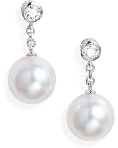 Mikimoto Diamond & Pearl Drop Earrings - White
