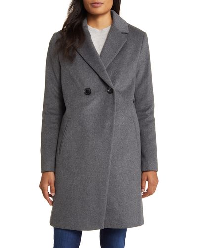 Sam Edelman Double Breasted Wool Blend Coat - Gray