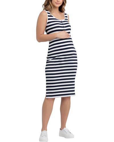 Ripe Maternity Lee Stripe Snap Button Maternity/nursing Dress - Blue