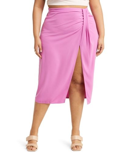 Open Edit Faux Wrap Midi Skirt - Pink