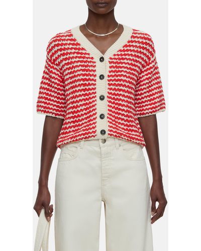Closed Pattern Elbow Sleeve Cardigan - Red