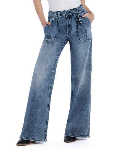 HINT OF BLU Mighty Belted High Waist Wide Leg Jeans - Blue