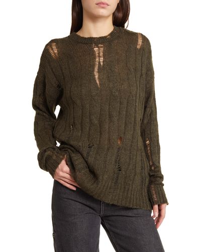 BDG Ladder Stitch Cable Crewneck Sweater - Green