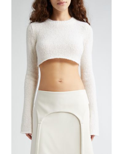 Sandy Liang Skylark Crop Wool & Alpaca Blend Sweater - White