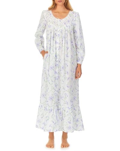 Eileen West Lace Trim Long Sleeve Cotton Lawn Ballet Nightgown - White