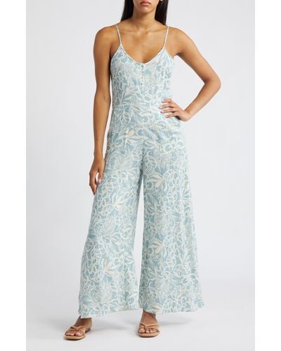 Rip Curl Chambray Floral Print Jumpsuit - Blue