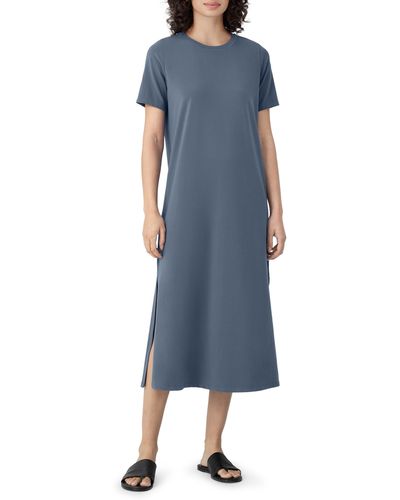 Eileen Fisher Stretch Organic Pima Cotton Midi T-shirt Dress - Blue