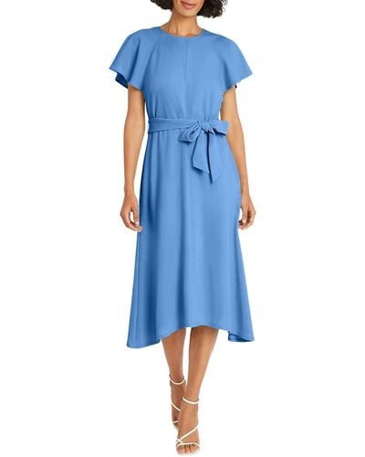 Maggy London Flutter Sleeve Tie Waist Midi Dress - Blue