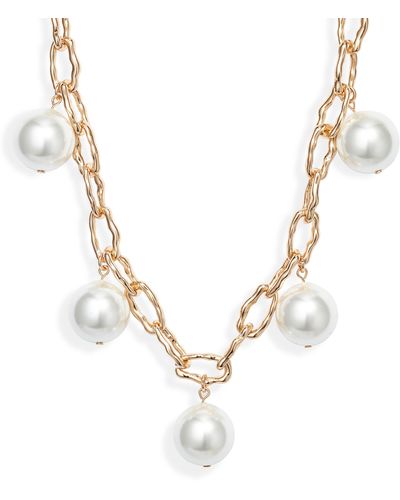 Open Edit Imitation Pearl Curb Chain Necklace - Metallic