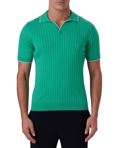 Bugatchi Rib Short Sleeve Sweater - Green