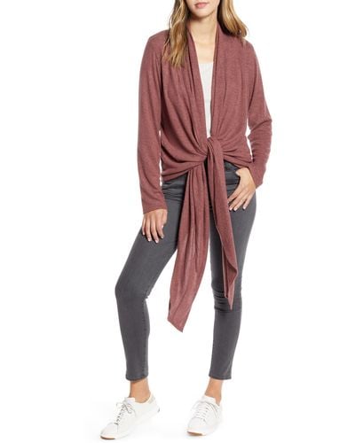 Loveappella Drape Tie Front Cardigan - Red
