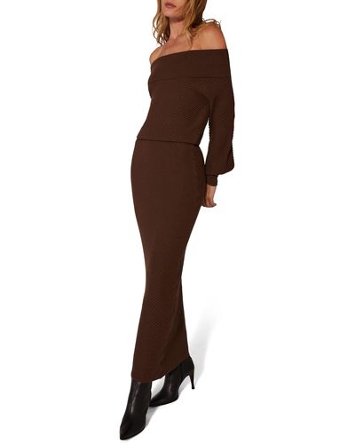 FAVORITE DAUGHTER The Irene Off The Shoulder Long Sleeve Maxi Sweater Dress - Brown