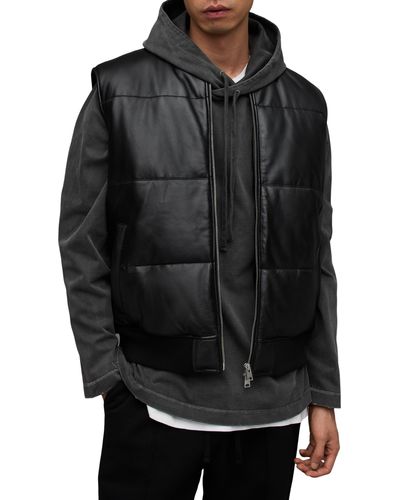 AllSaints Naro Leather Puffer Vest - Black