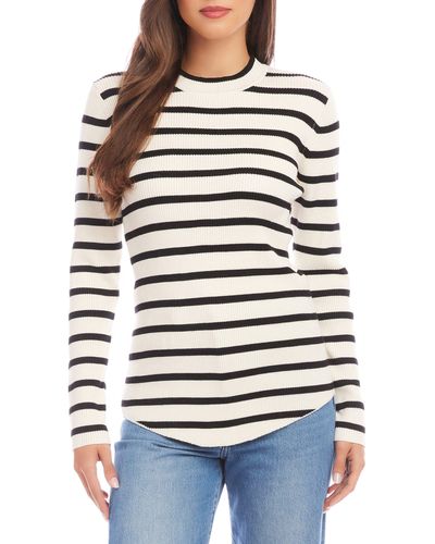 Karen Kane Mariner Stripe Shirttail Sweater - Gray