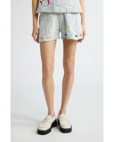 YANYAN Checkerboard Embroidered Knit Shorts - White