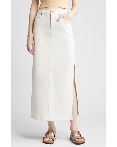 Hidden Jeans Side Slit Denim Midi Skirt - White