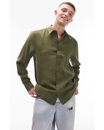 TOPMAN Modal Blend Button-up Shirt - Green