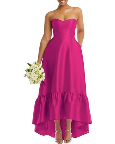 Alfred Sung Strapless Ruffle High-low Satin Gown - Pink