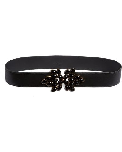 Raina Pear-shaped Crystal Buckle Leather Belt - Black