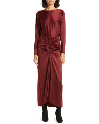 Veronica Beard Sabri Long Sleeve Stretch Silk Dress - Red