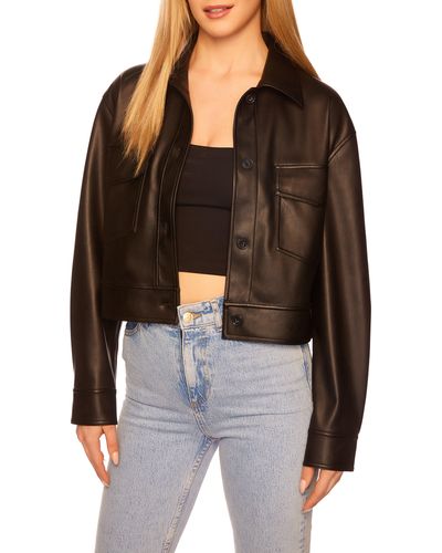 Susana Monaco Faux Leather Crop Cargo Jacket - Black