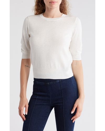 FRAME Gathered Short Sleeve Sweater - White