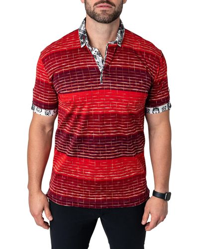 Maceoo Mozartundecided Stripe Cotton Polo - Red