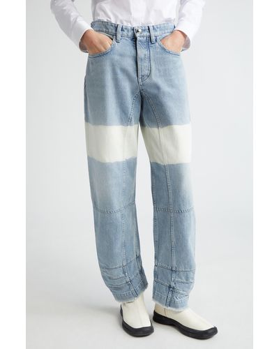 Jil Sander Bleach Stripe Articulated Raw Hem Button Fly Jeans - Blue