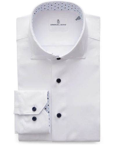 Emanuel Berg 4flex Modern Fit Solid Knit Button-up Shirt - White