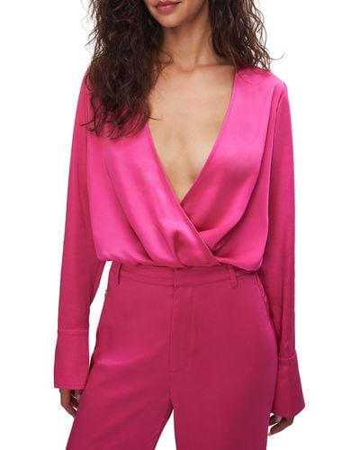 Trend Check Pale Pink Satin Long Sleeve Bodysuit