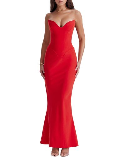 House Of Cb Tamara Strapless Stretch Satin Gown - Red